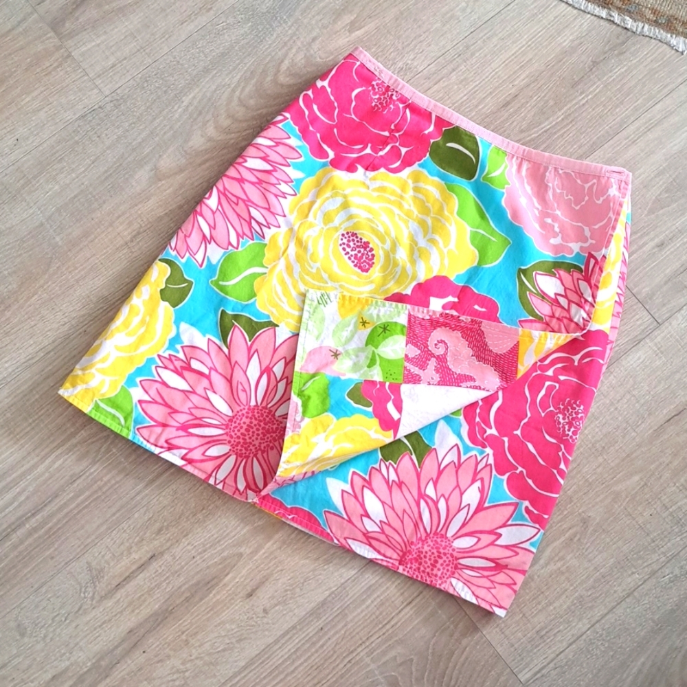 Lily Pulitzer floral & patchwork reversible wrap skirt size 6